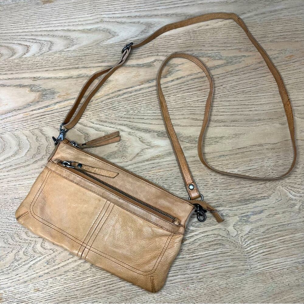 Vilenca Holland Leather Zippered Crossbody Purse Bag Camel Tan